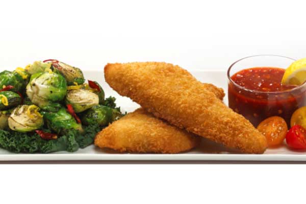 Breaded Pollock and Brussel Sprouts with Sweet Thai Chili Sauce