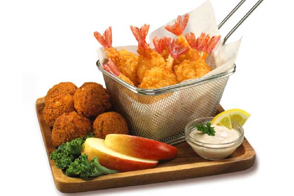 Panko Breaded Butterfly Shrimp with Hush Puppies and Cajun Dipping Sauce